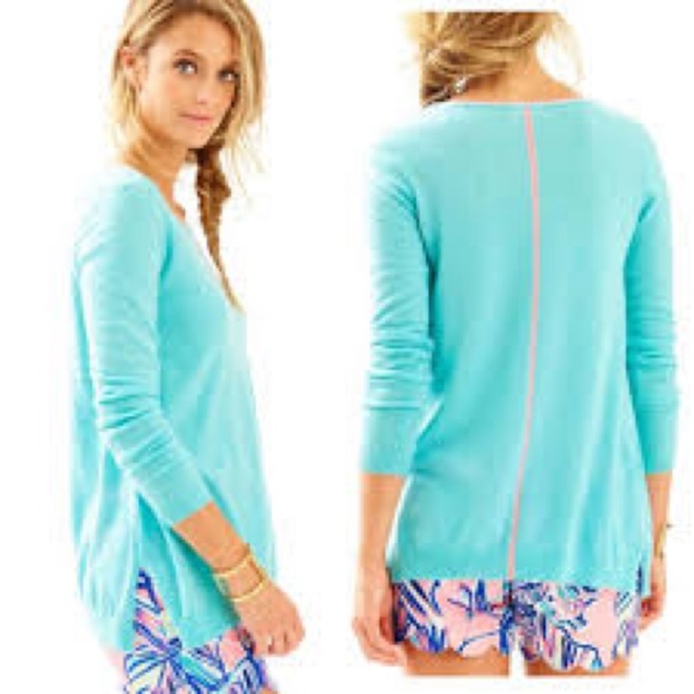 Lilly Pulitzer Collins Cashmere sweater serene blue Sz M teal pink